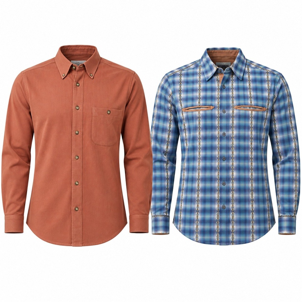 Territory Ahead & American Shirt Lot Men L Orange Blue Plaid 2 pack Silk Wool